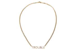 Gold Pavé Trouble Nameplate Necklace: Sparkling Defiance